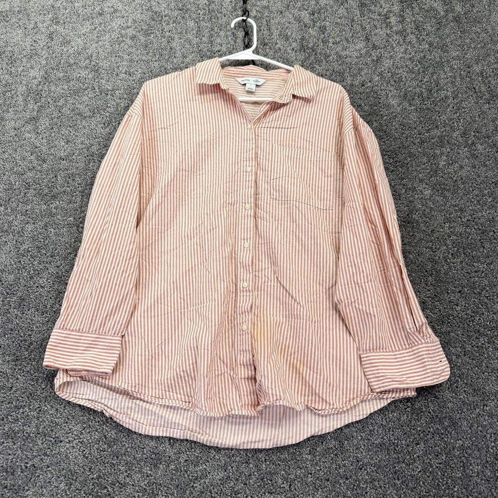Old Navy Shirt Womens M Pink Stripe Boyfriend Button Up Long Sleeve Relaxed